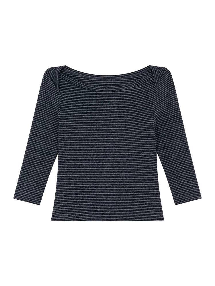 KANO Striped Slim Fit Off-Shoulder Long-Sleeve Top