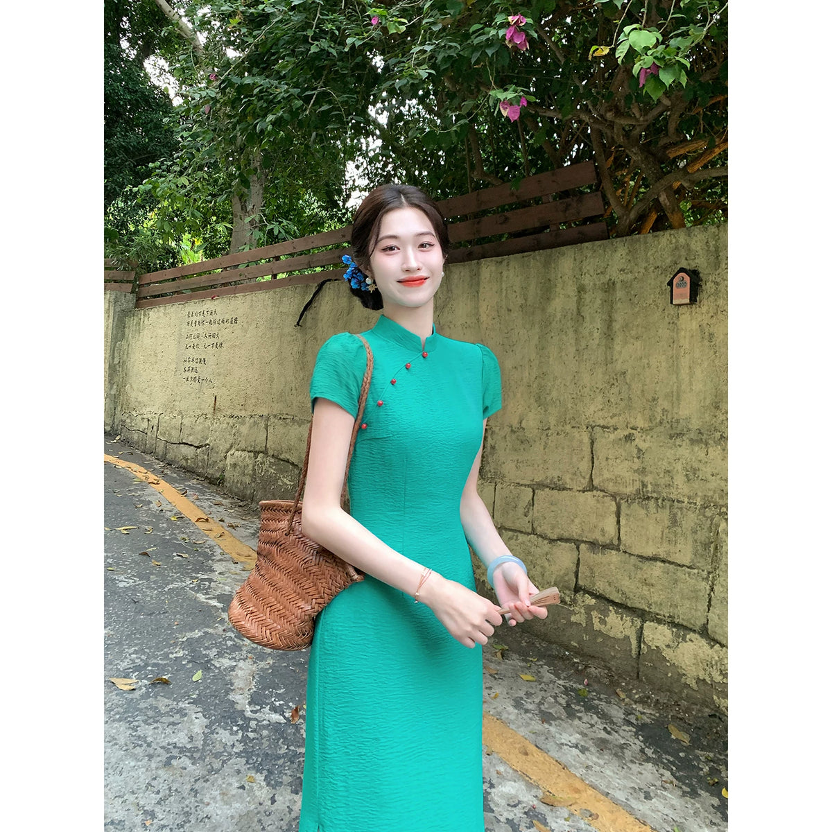 ZIHE Ice Silk Wrinkle-Resistant Long Qipao Dress