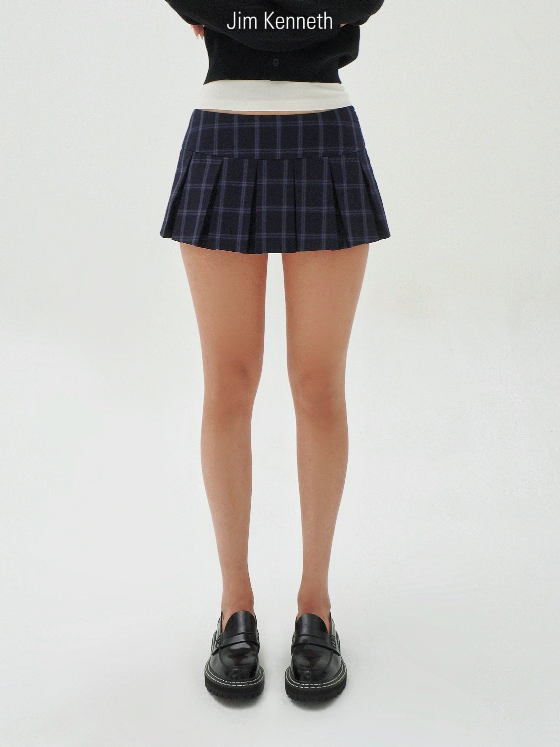 Jim Kennet Low Waist Vintage Blue Checked Pleated Dress