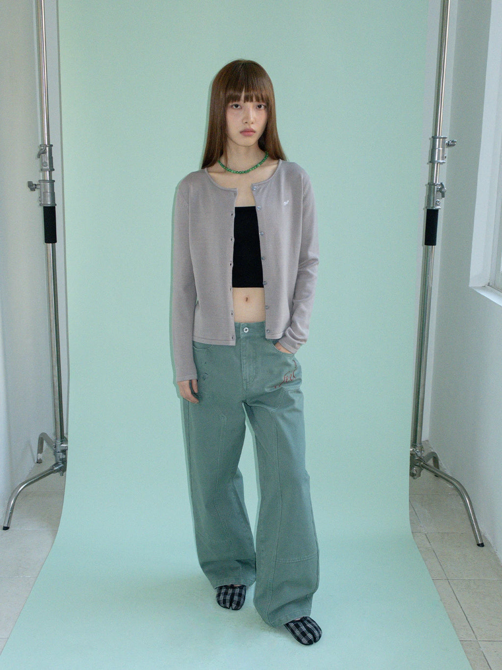FUNKYFUN Fun Print Logging Structure Straight Casual Trousers