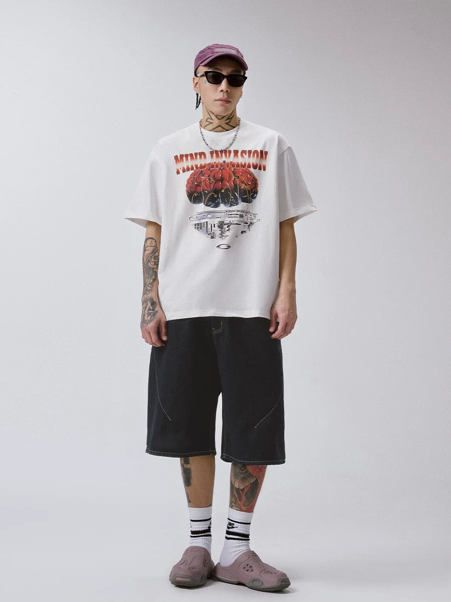 F2CE Cyberpunk Brain Print 260g Oversized Tee
