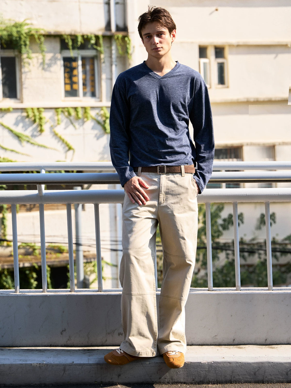VLABMADE French Workwear 100% Cotton Pleated A-Line Trousers