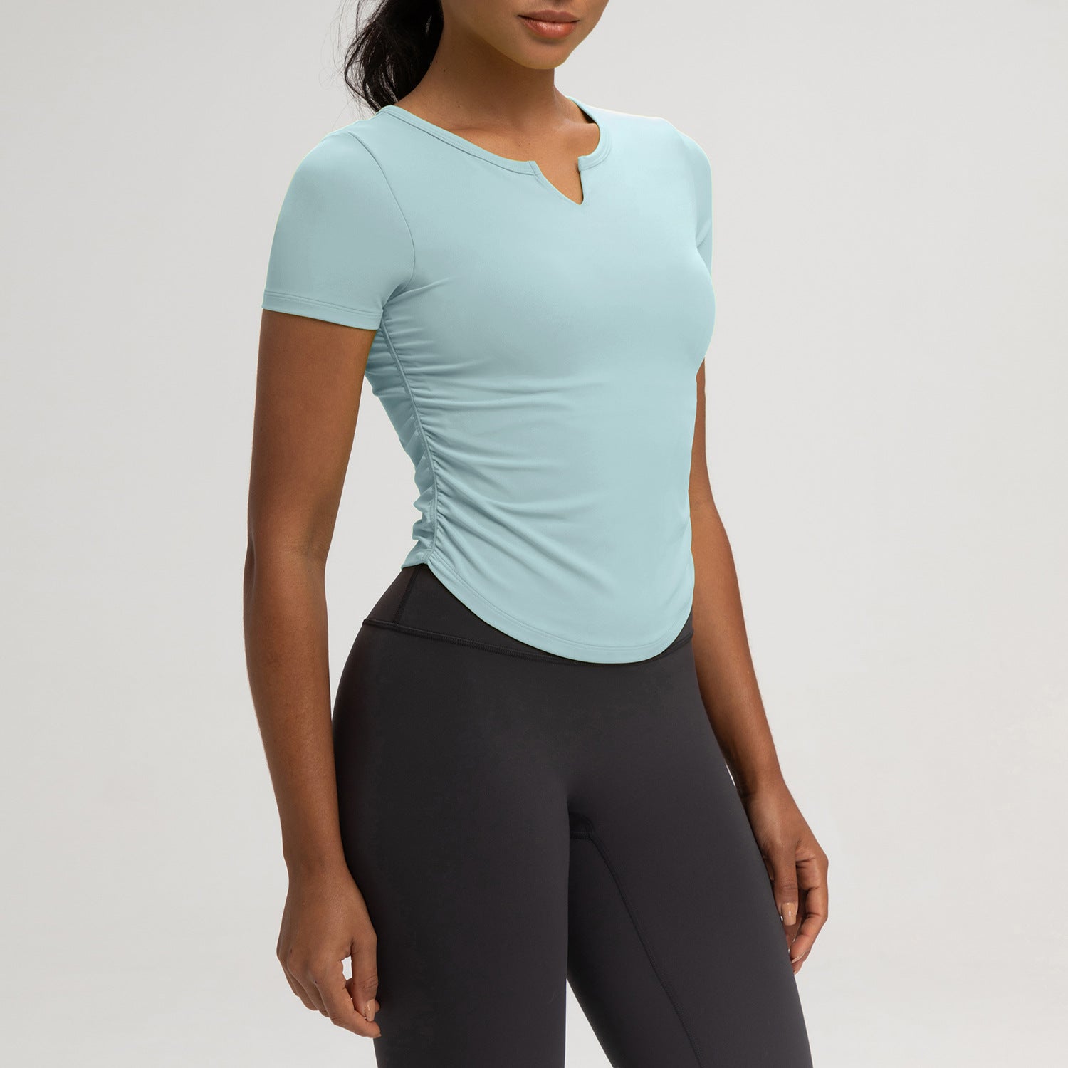 Athena Lulu Slim Fit V-Neck Pleated Fitness Sports Yoga Suit