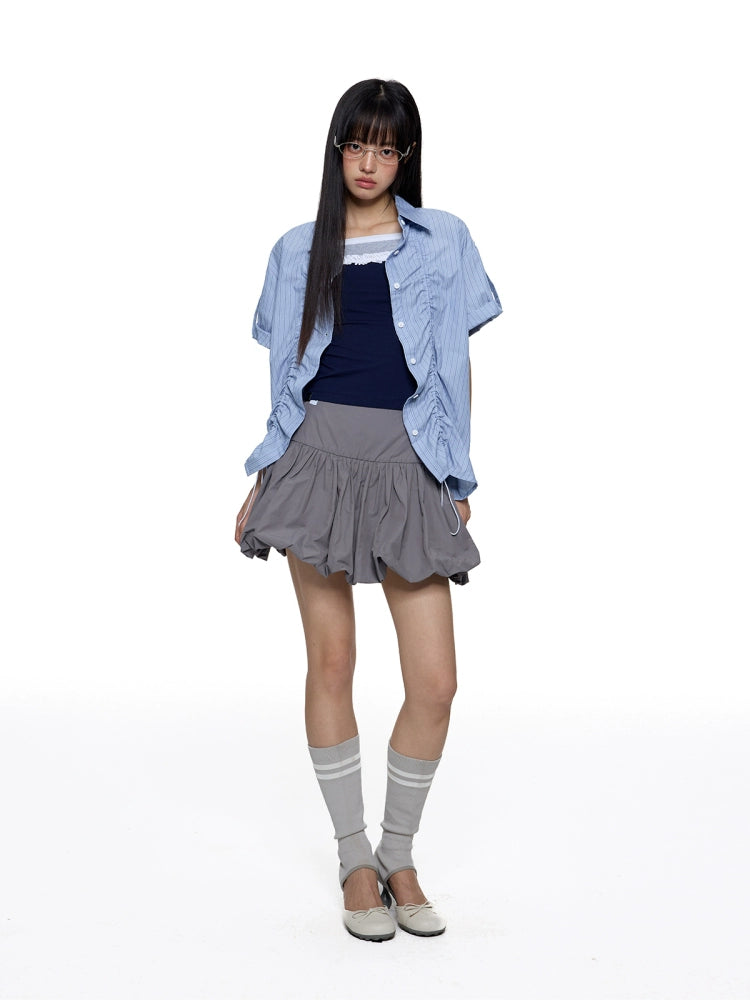 EZEK Temperament Striped Thin Front Shoulder Short Sleeve Shirt