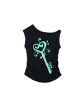 Two days off lab Weekend Key Print Slim Fit Asymmetric Tank Top