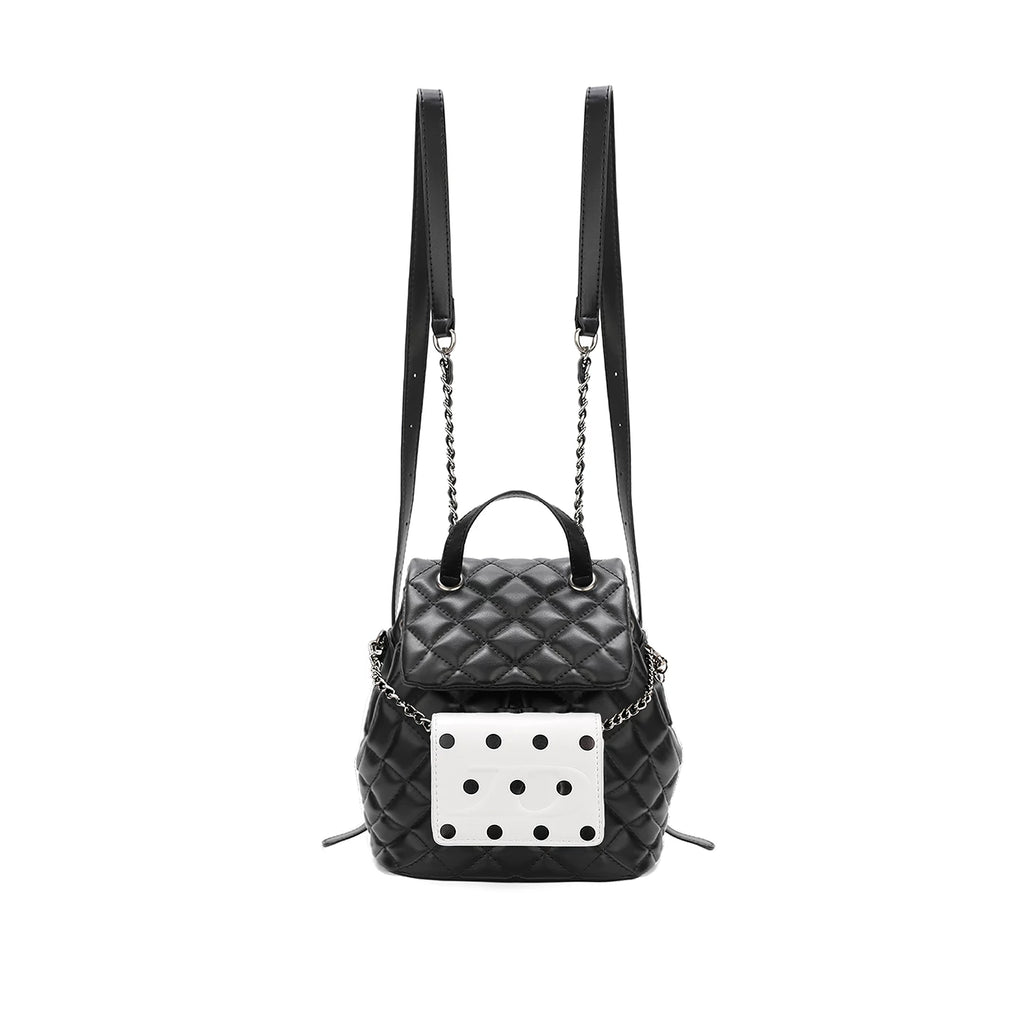 JANDRESS Black Quilted Chain Mini Backpack