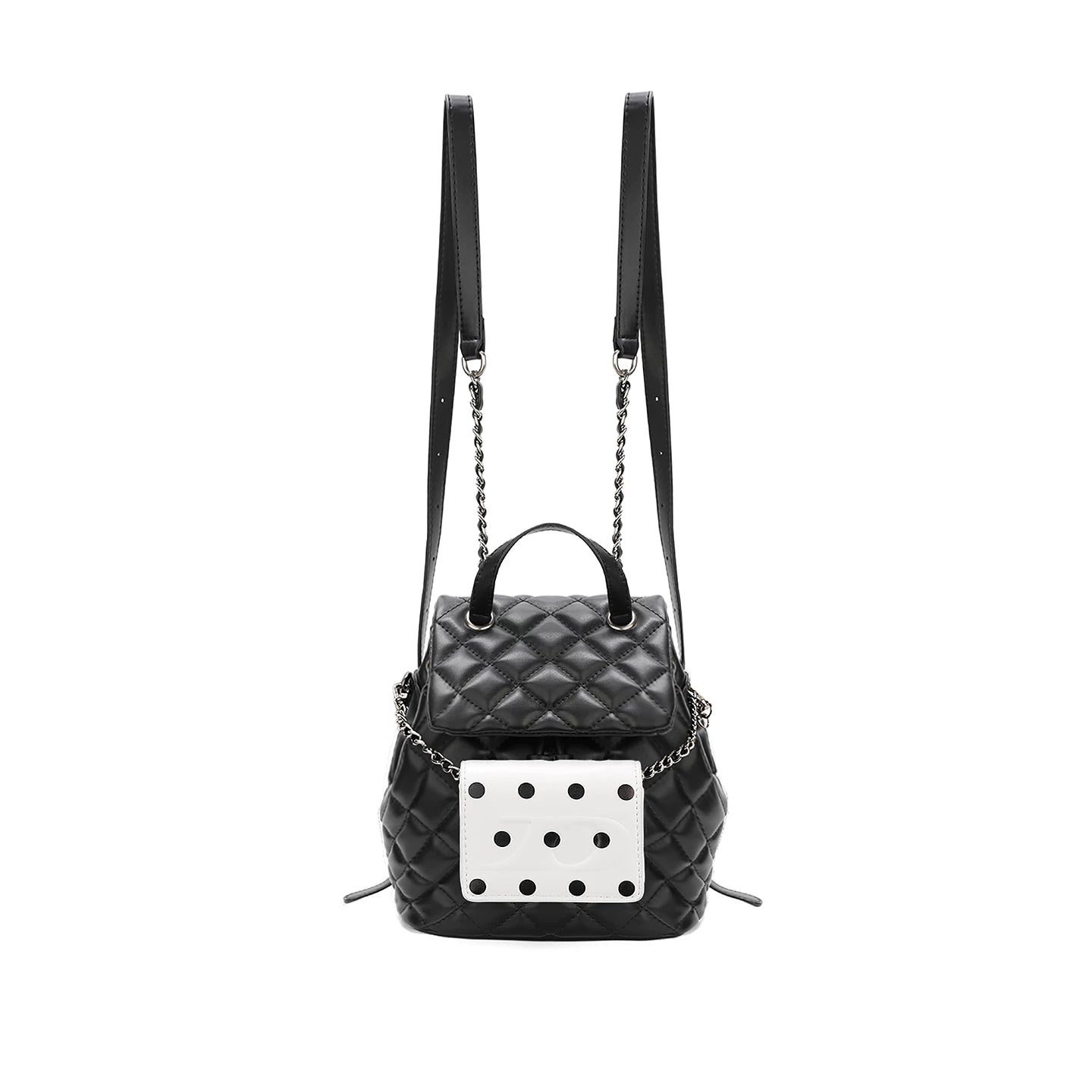 JANDRESS Black Quilted Chain Mini Backpack