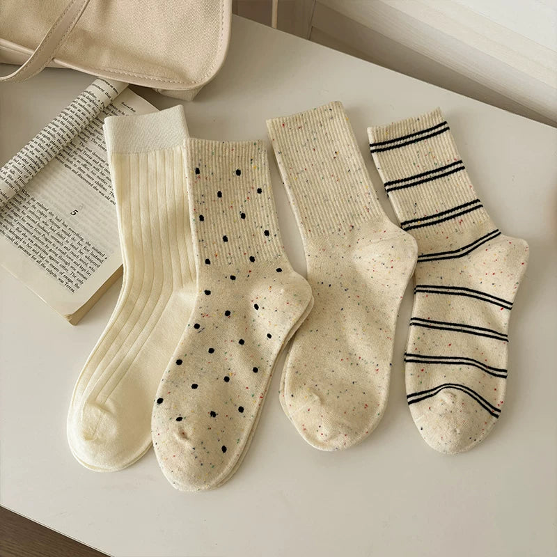 Halo Honey Moisture-Wicking Polka Dot Rolled Edge Mid-Calf Socks