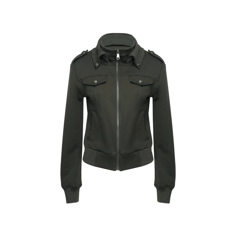 Audwyn Stand-up Collar Terry Cotton Slim-fitting Waist Short Jacket