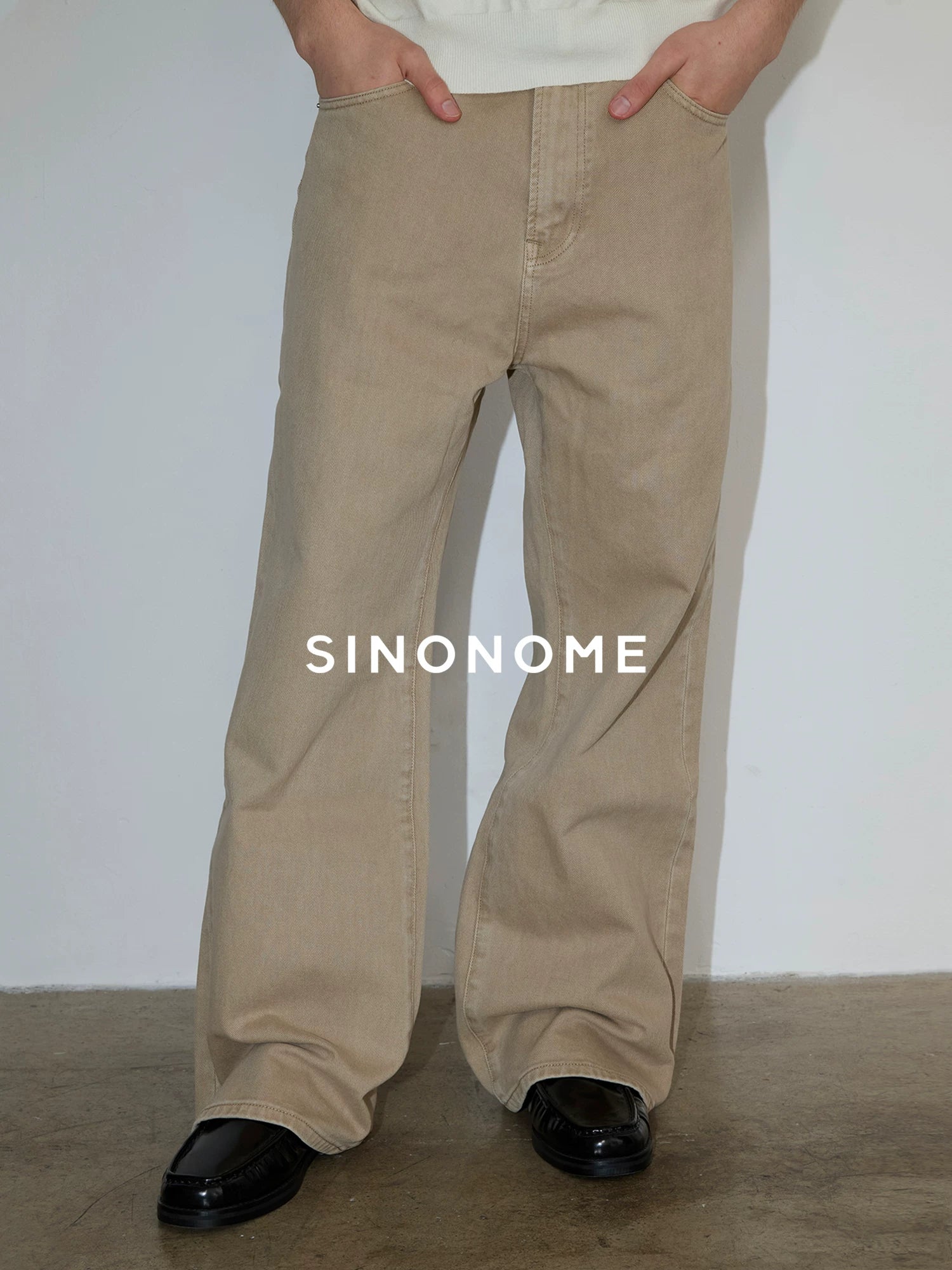 SINONOME Oatmeal 13oz Breathable Relaxed Straight-Leg Jeans