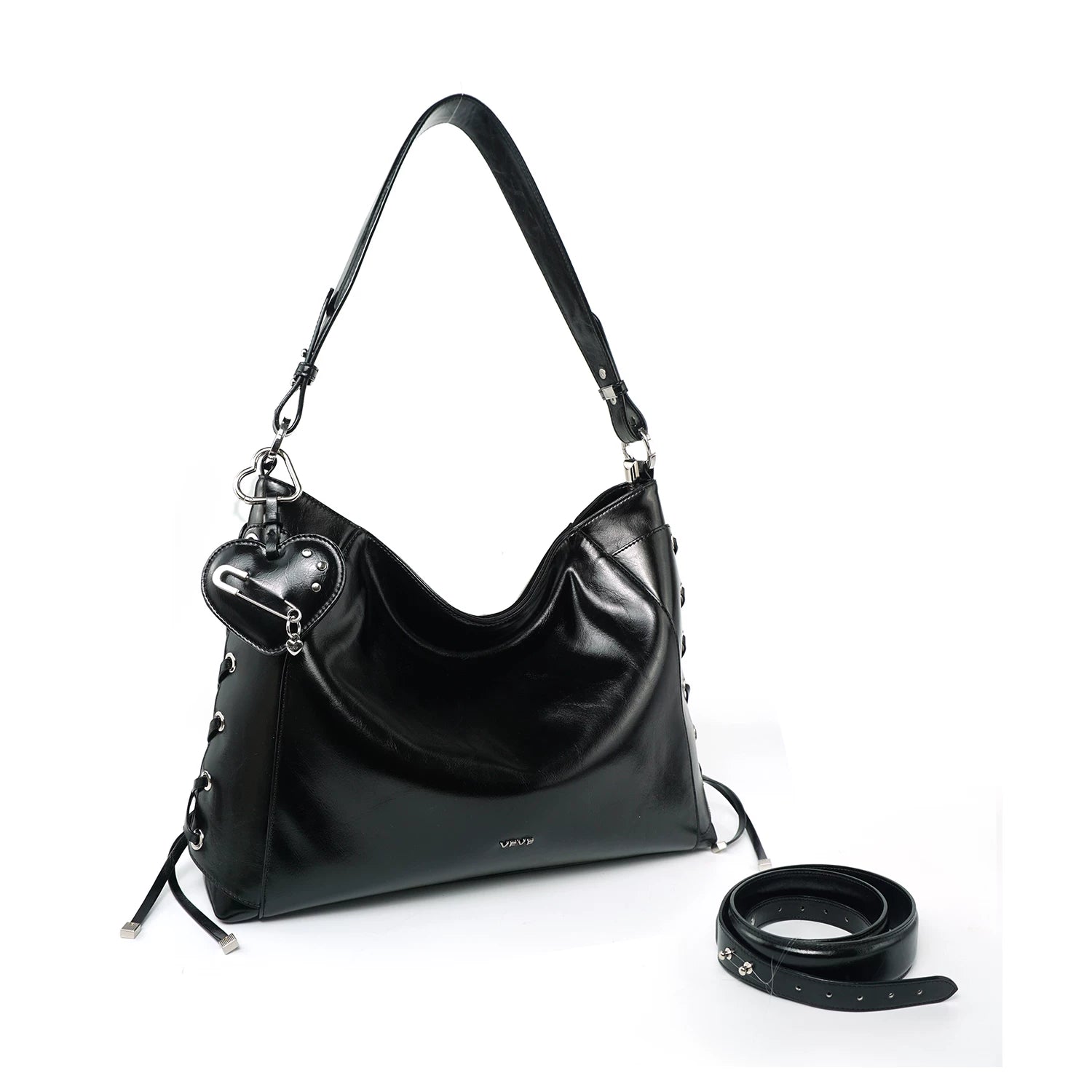 VFVF Black Woven Faux Leather Zip-Top Hobo Bag