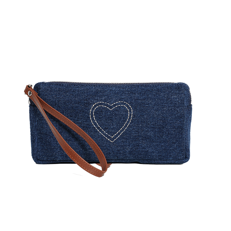 Momogigi Vintage Denim Love Embroidered Coin Bag