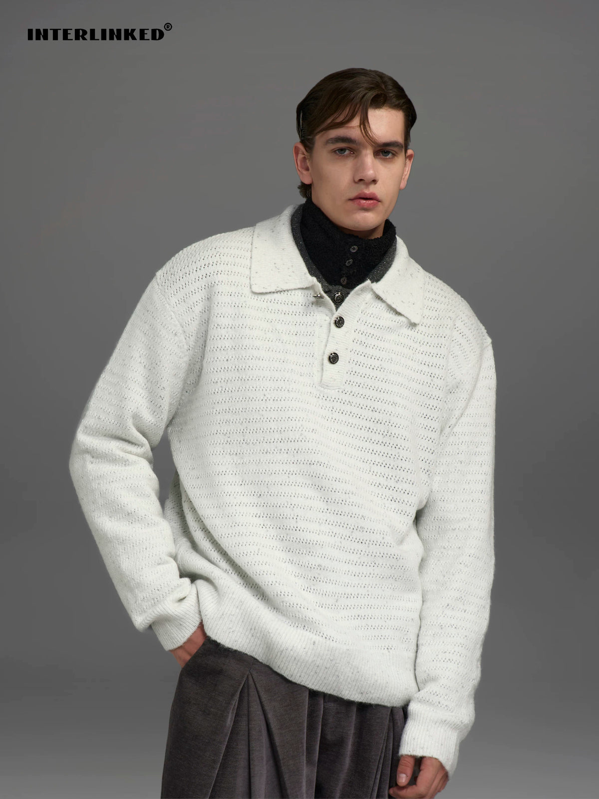 INTERLINKED 500g Warm Loose-Fit Polo Sweater