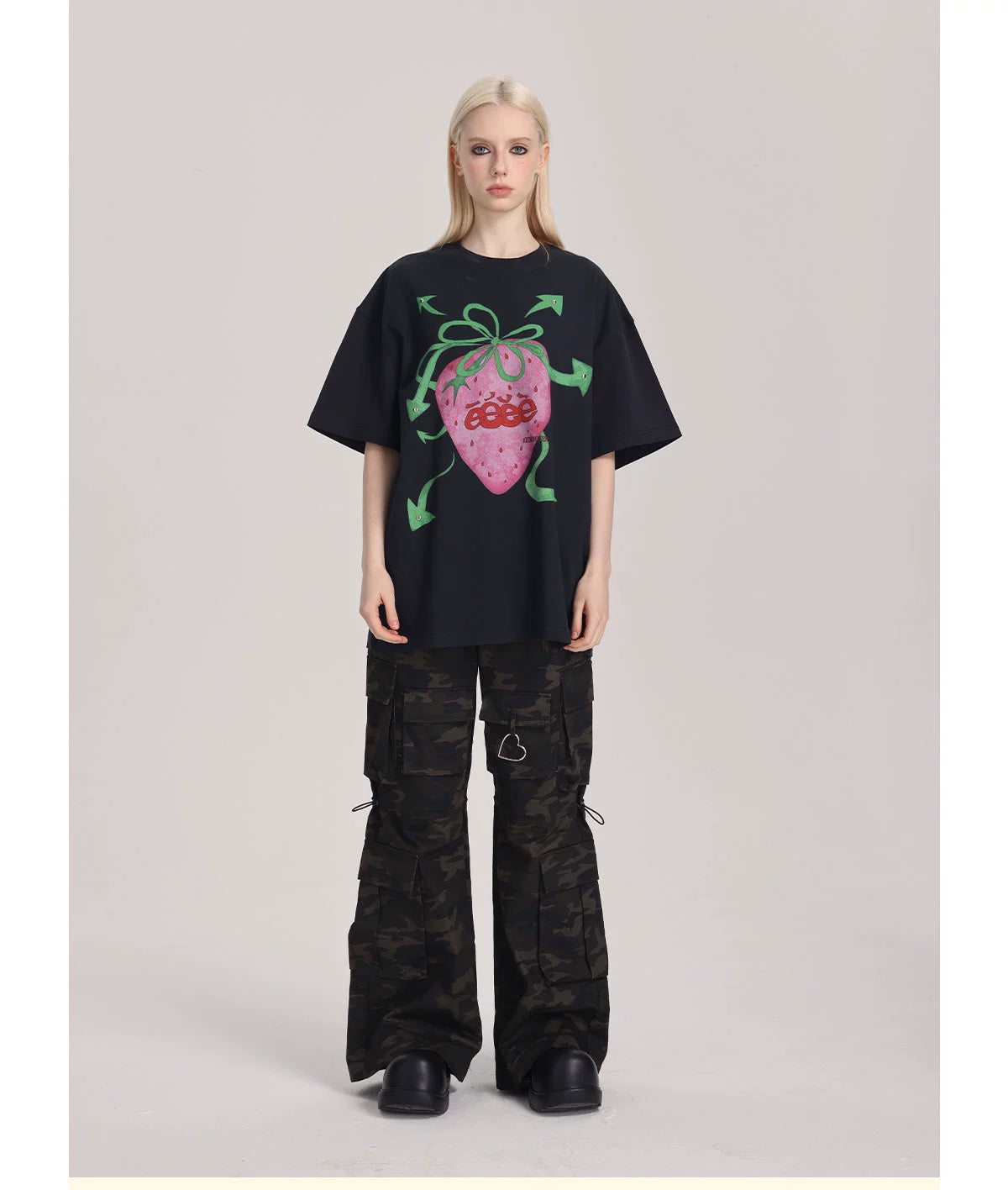 EeeeArtmonster Hand Painted Strawberry Rivet Tee