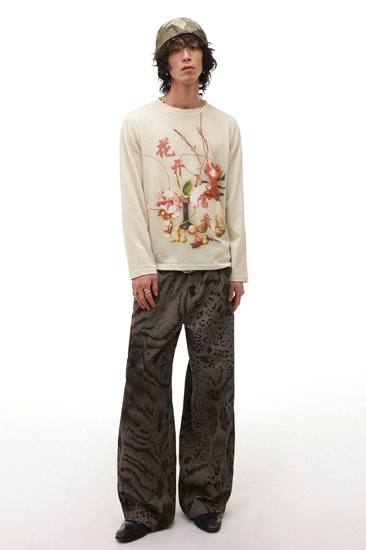 PHYS Chinese Floral Print Lazy Long-sleeved T-shirt