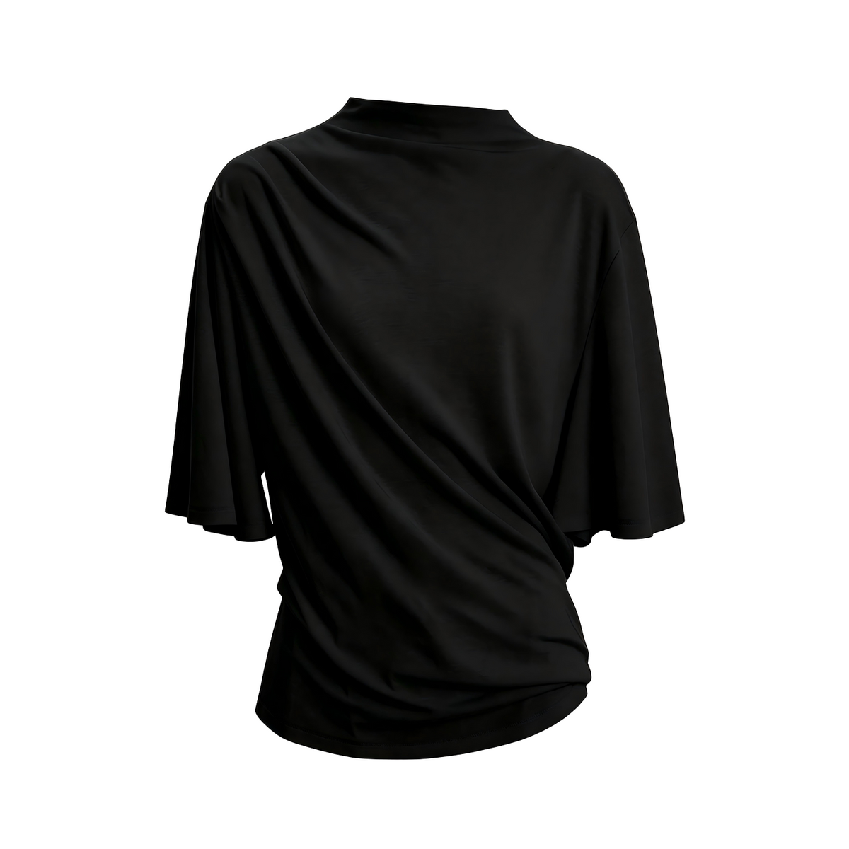 JCAESAR WOMEN Ruched Draped Half-Turtleneck Loose Tee