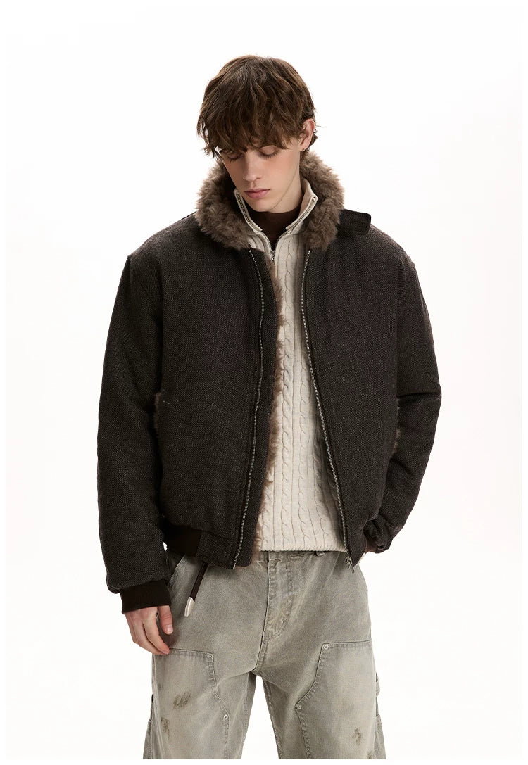 A PUEE Retro Fur Collar Thickened Thermal Tooling Jacket