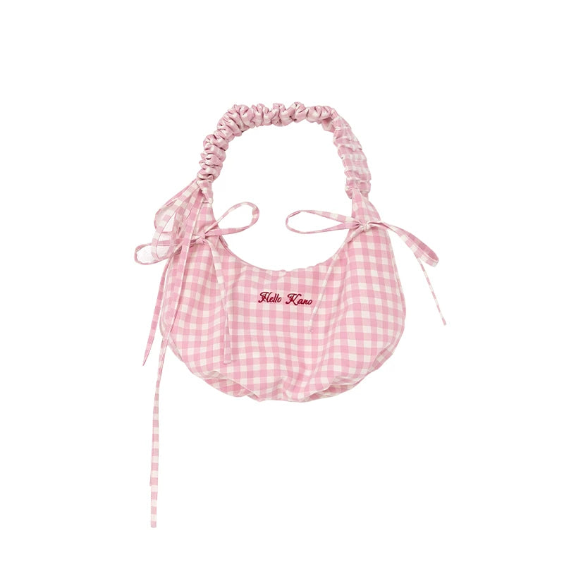KANO Plaid Drawstring Ruched Shoulder Bag