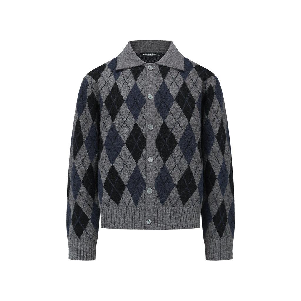 MANUSCRIPT Diamond-Pattern Relaxed Fit Cardigan