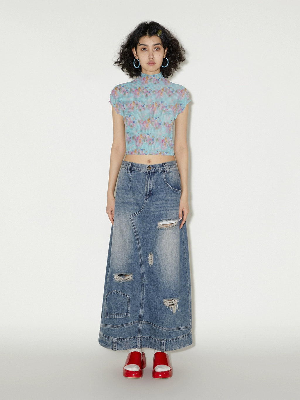 PHYS Elastic Pleated Small Half Turtleneck Slim Tee