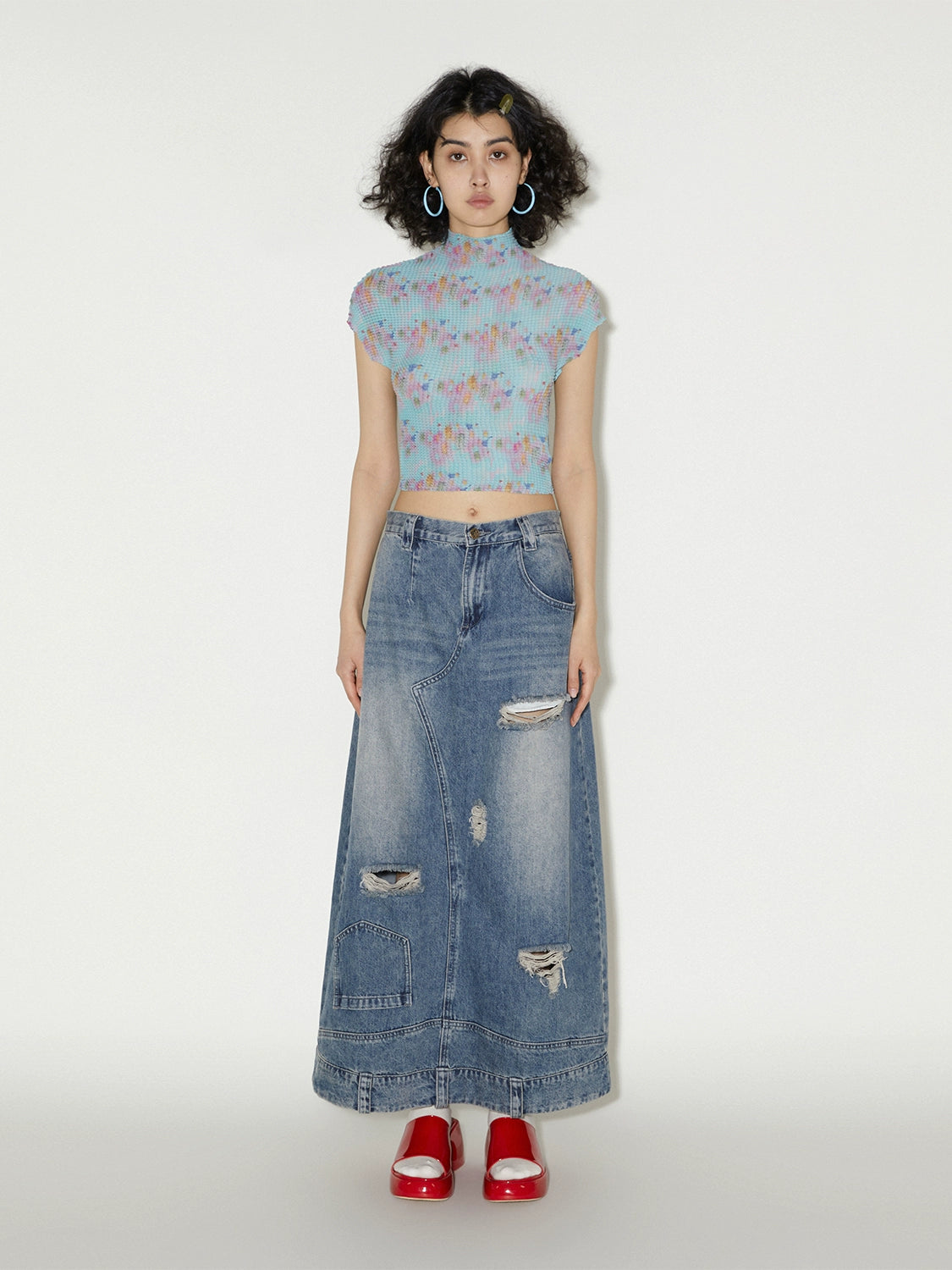PHYS Elastic Pleated Small Half Turtleneck Slim Tee