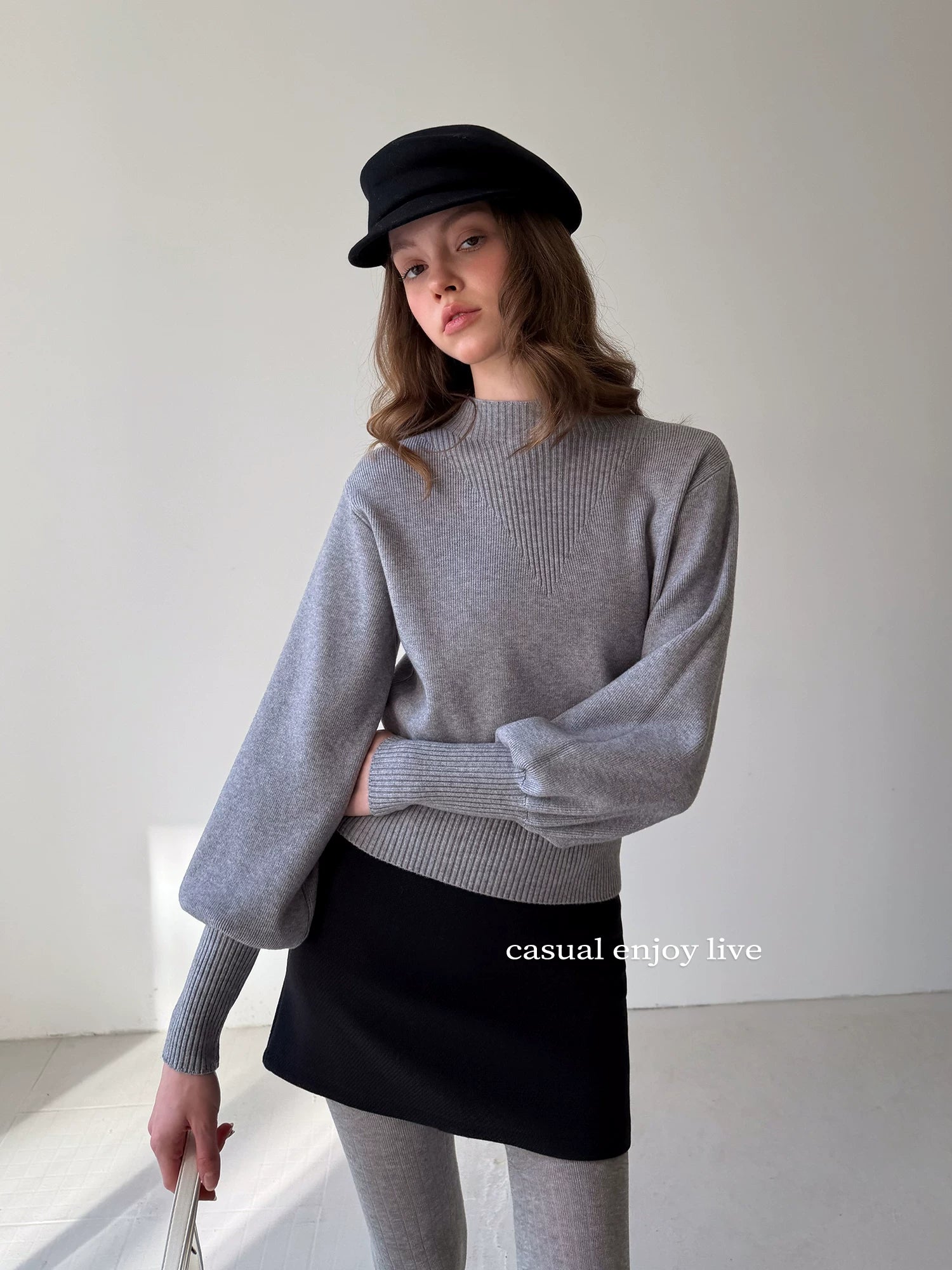 EGGKA Semi-turtleneck Slim-fit Thickened Knitted Sweater