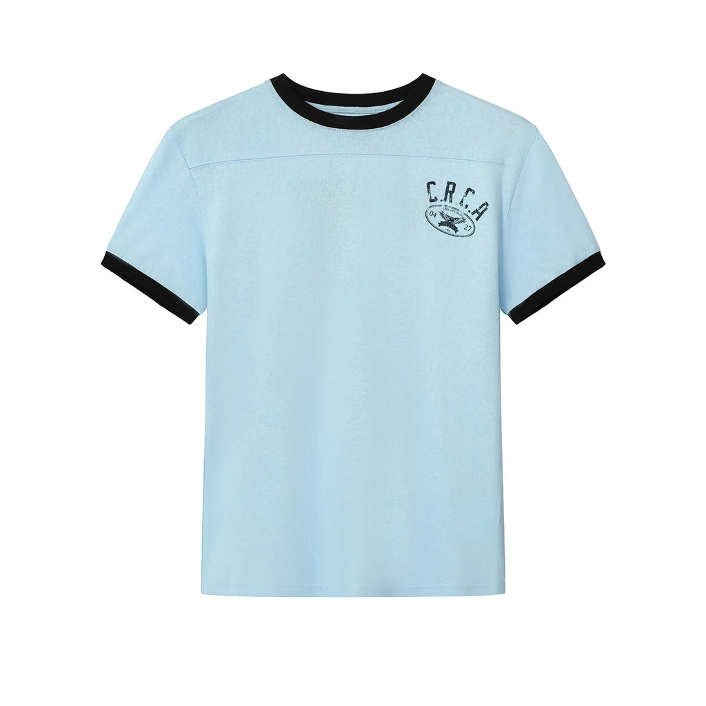 CIRCLECAGE Linen Color-Block Retro Short-Sleeve Tee