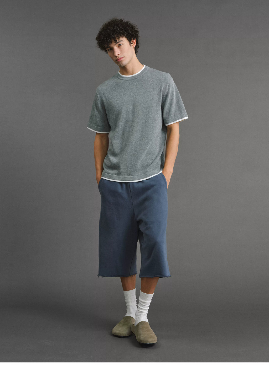 VLABMADE Linen-Blend Relaxed Fit Contrast Hem Short Sleeve Tee