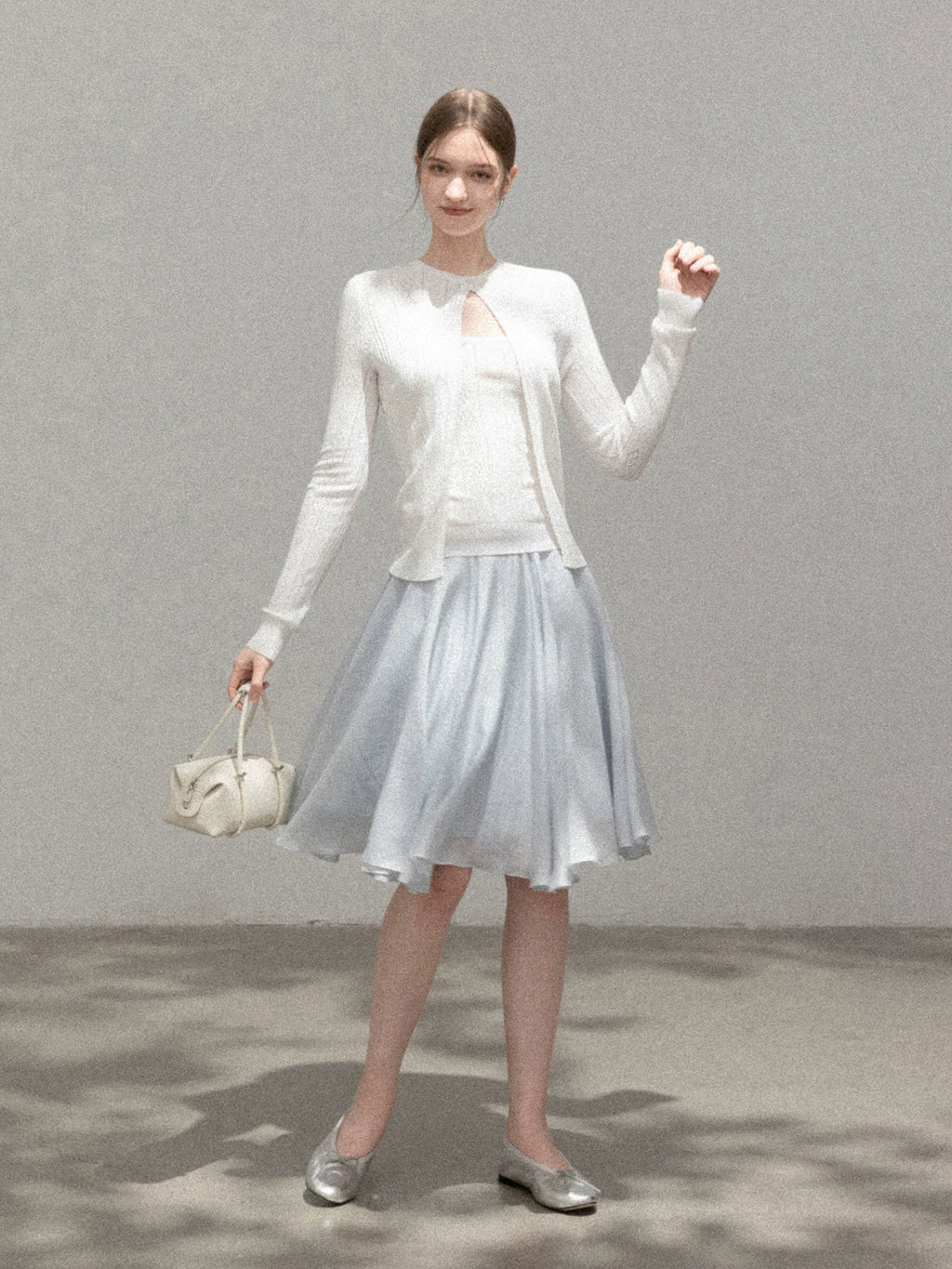 Cantonstory White Hollow-Out Knit Top