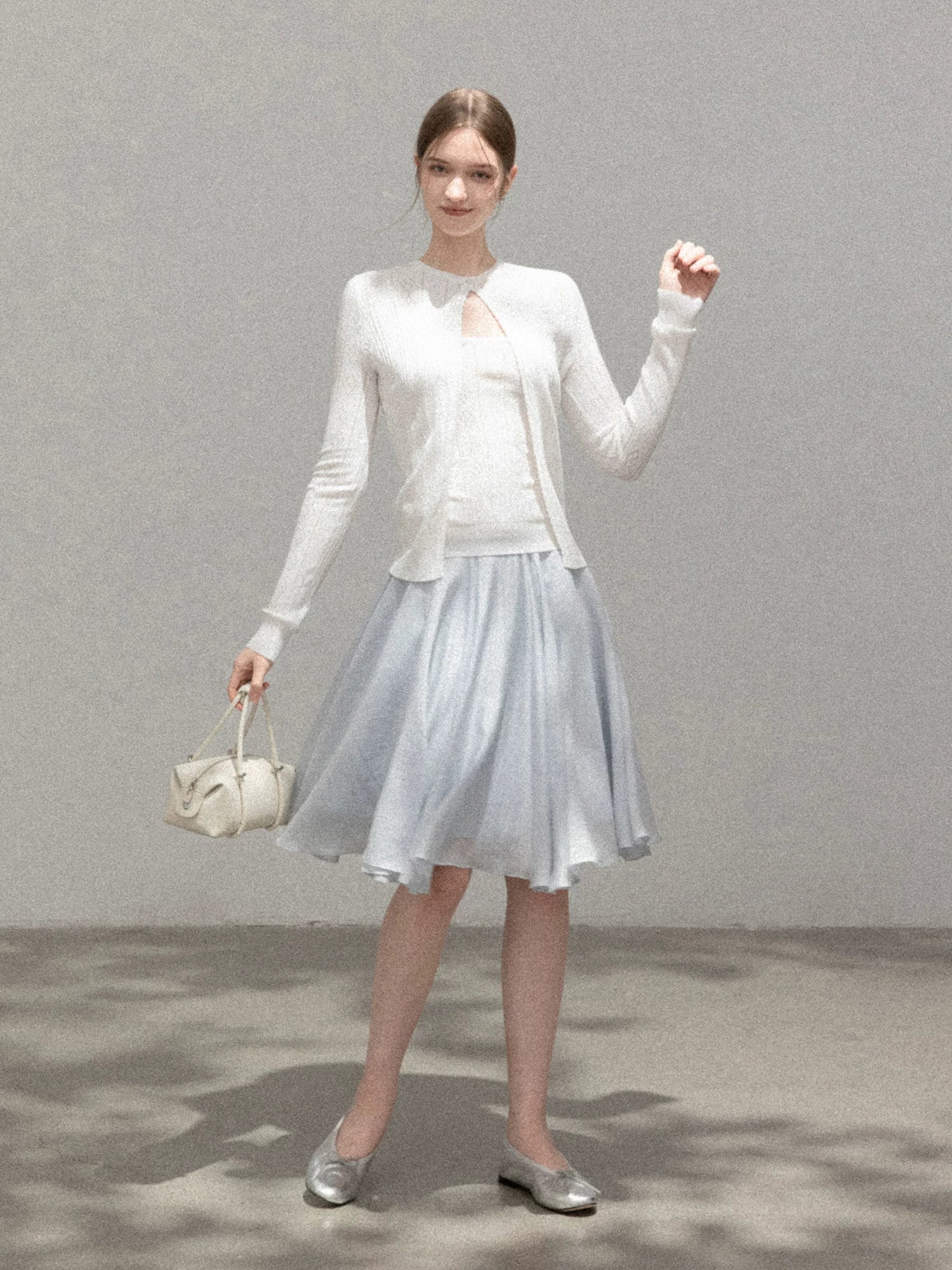 Cantonstory White Hollow-Out Knit Top