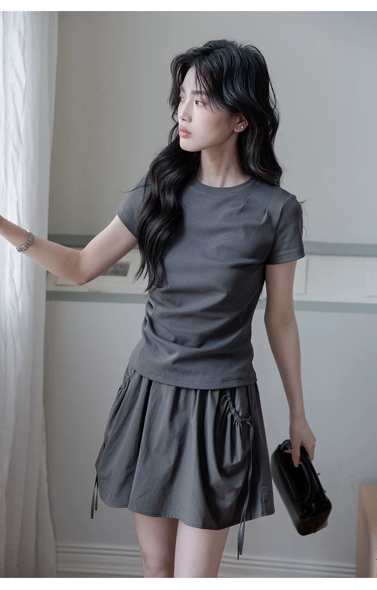 XUJING Crew Neck Shoulder Versatile Skinny Tee