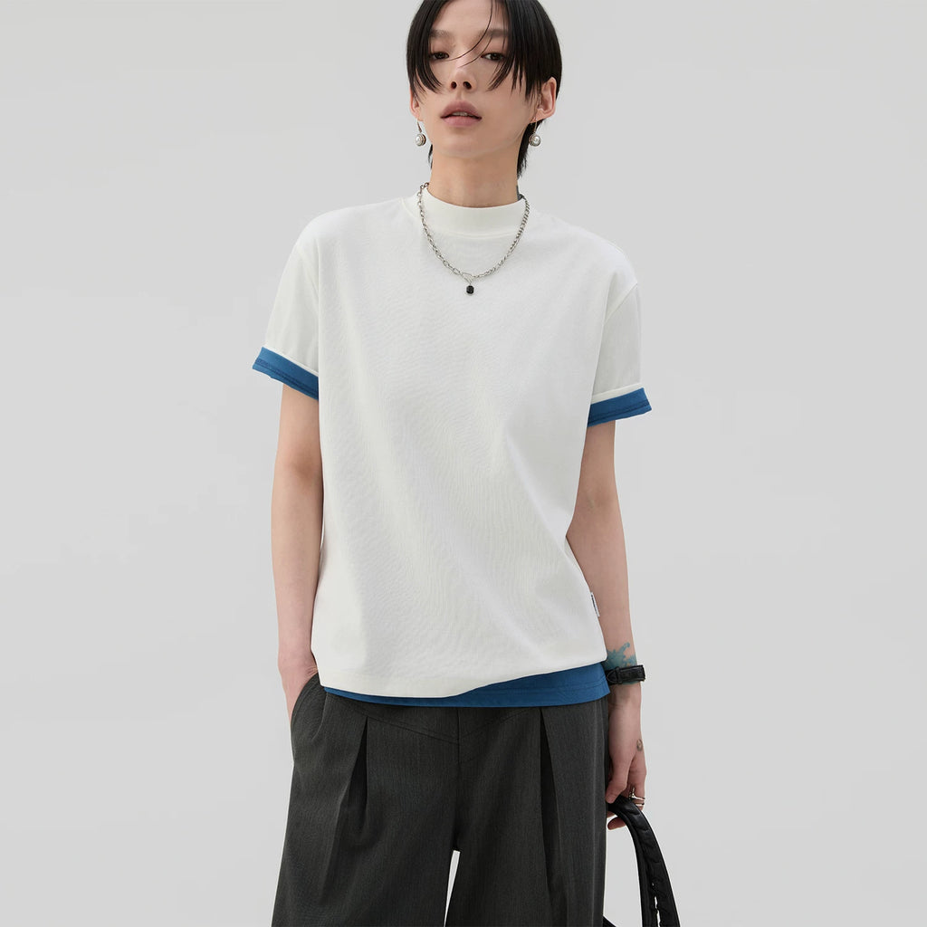 Sameuoo Small Turtleneck Shoulder Casual Tee