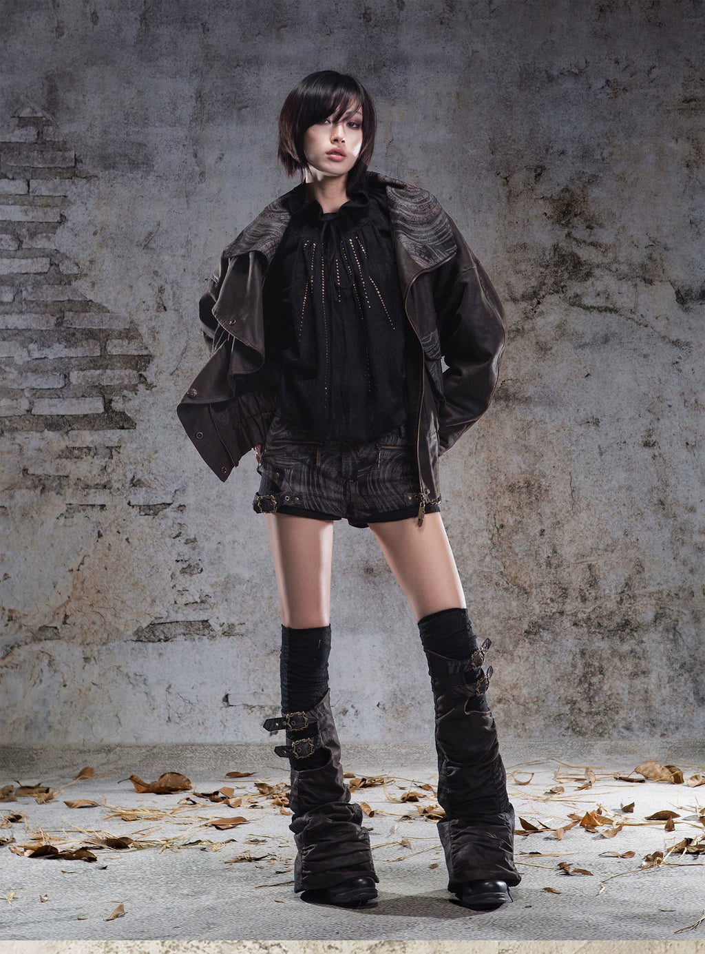 ARIADNAw Stacking Feeling Fake Two-piece Leg Cover Low-rise Shorts