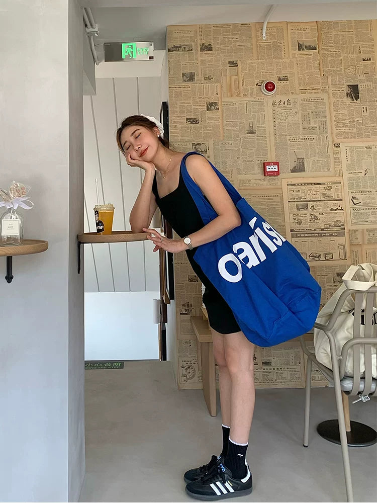oarism Cotton Canvas Embroidered Tote Bag - Open-Top