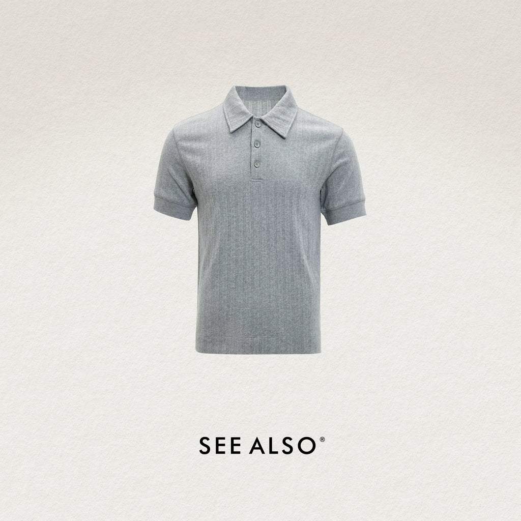 SEE ALSO Heavyweight Vertical Stripe Textured Knit Polo Shirt