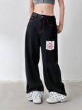 MASOOMAKE High-Waist Wide-Leg Embroidered Jeans