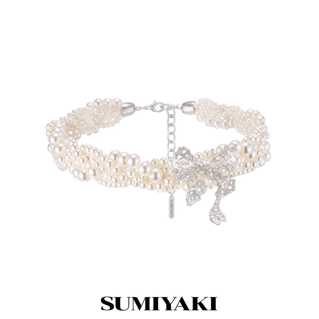 SUMIYAKI Lace Bow Layered Pearl Necklace