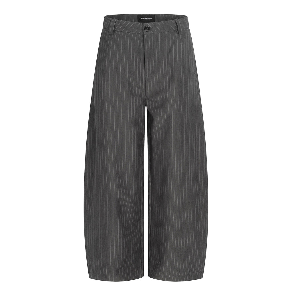 11KN Grey Pinstripe Wide-Leg Trousers
