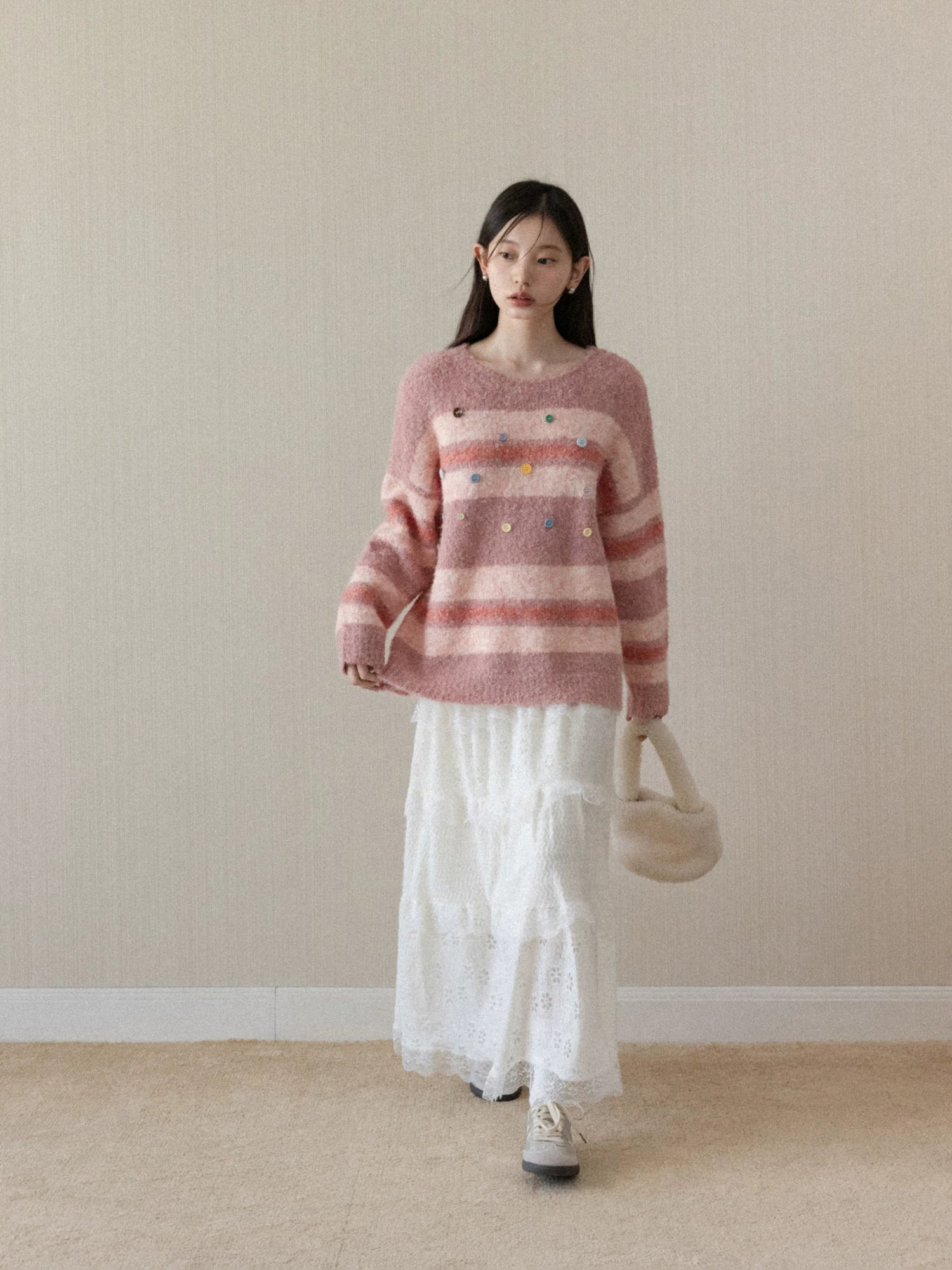 Cantonstory Korean Crew Neck Striped Knitted Sweater