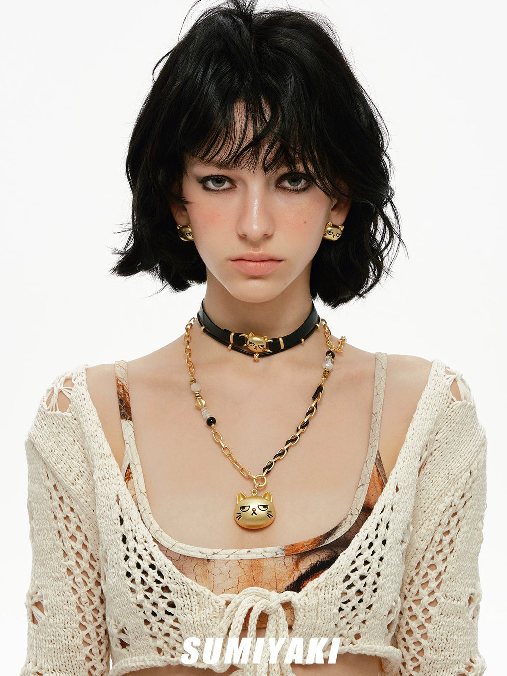 SUMIYAKI Not Happy Cat Cute Long Necklace