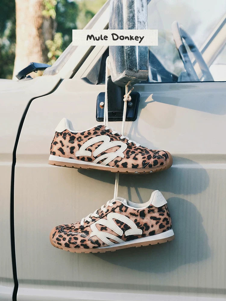 Mule Donkey Leopard Print Suede Lace-Up Retro Sneaker