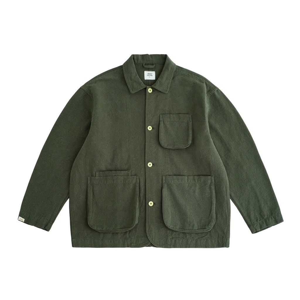 CENLES Cotton-Linen 3D Pocket Breathable Relaxed Workwear Jacket