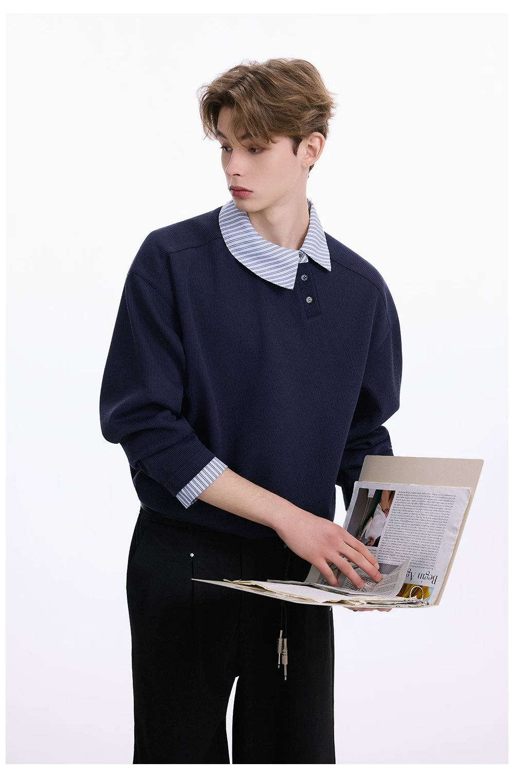 CHOR Striped Shaped Oblique Lapel Pullover Sweater