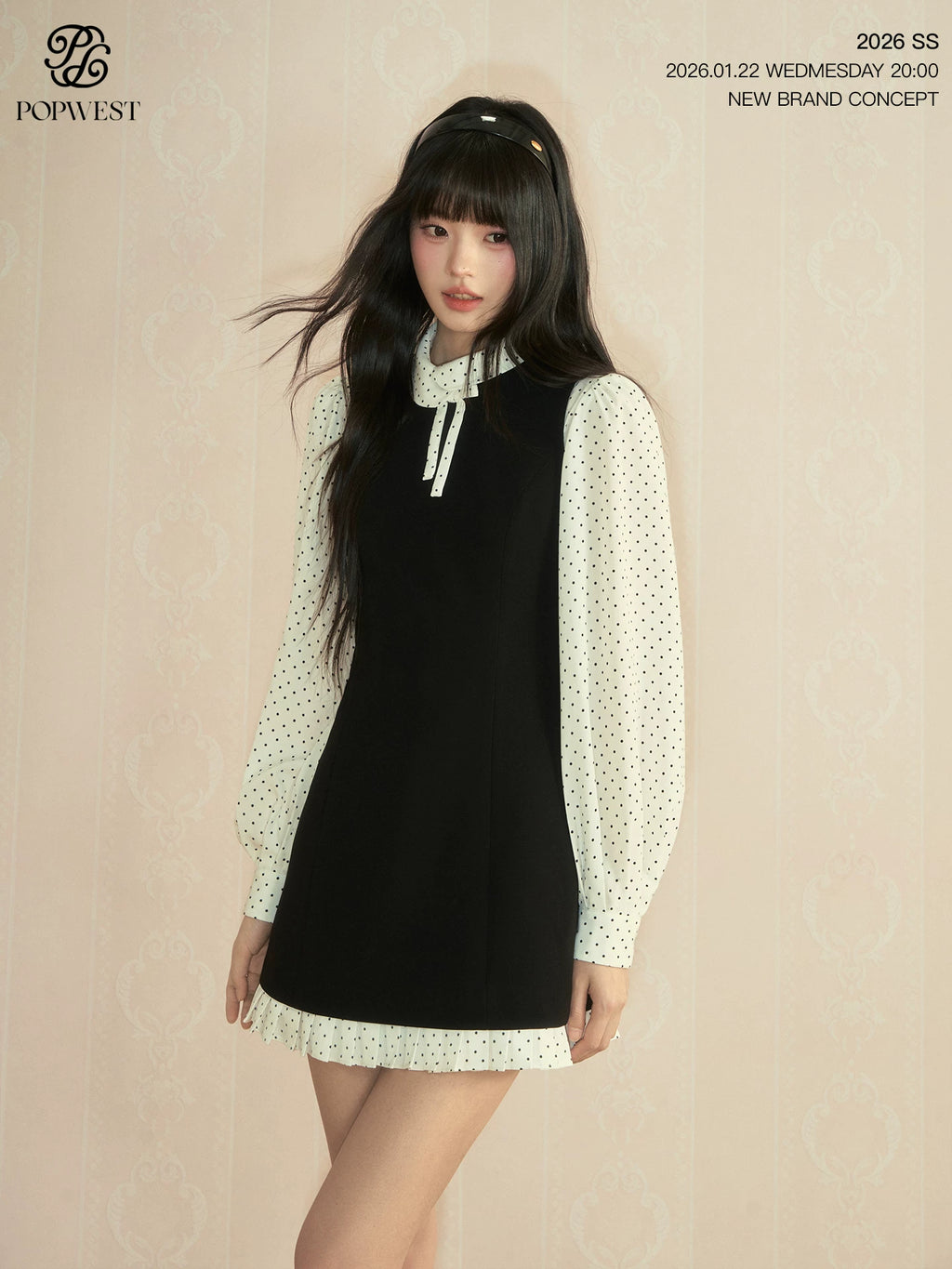 POPWEST Polka Dot Bow Square Neck Dress Set