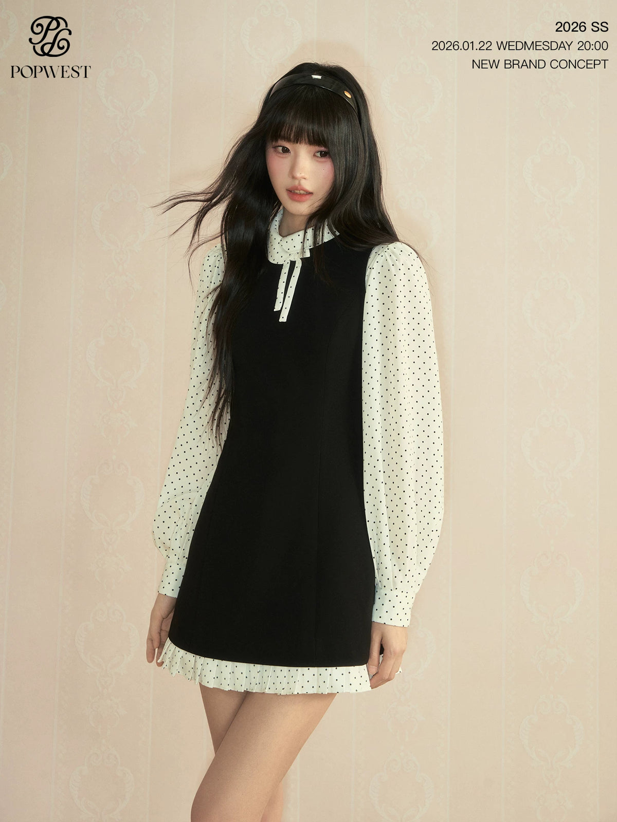 POPWEST Polka Dot Bow Square Neck Dress Set