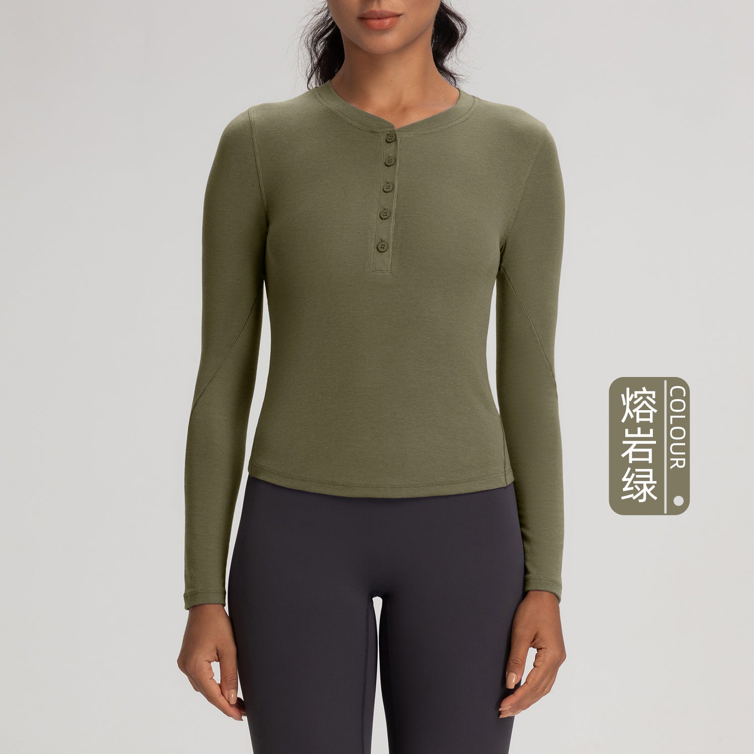 Athena Lulu Button Long Sleeve T-Shirt High Stretch Sports Henley Shirt Top