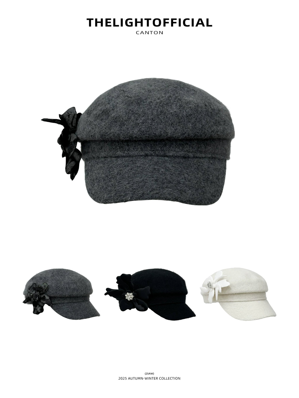THELIGHT Three-dimensional Flower Wool Woolen Beret