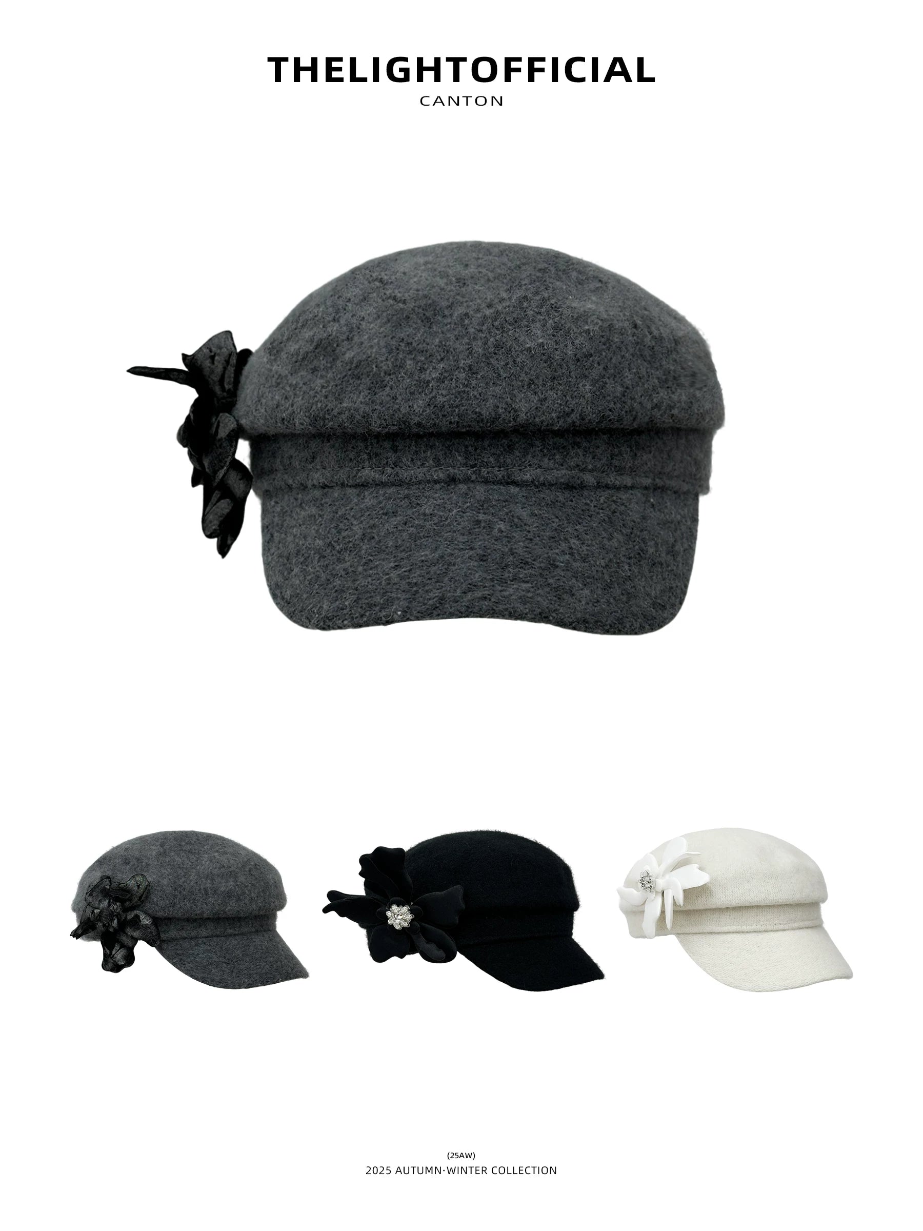 THELIGHT Three-dimensional Flower Wool Woolen Beret