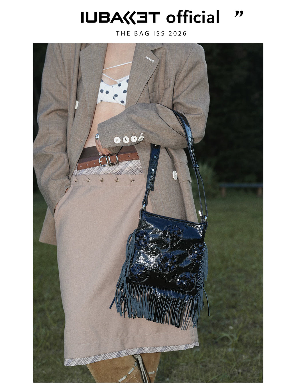 IUBALLET Sequin Polka Dot Faux Leather Fringe Crossbody Bag