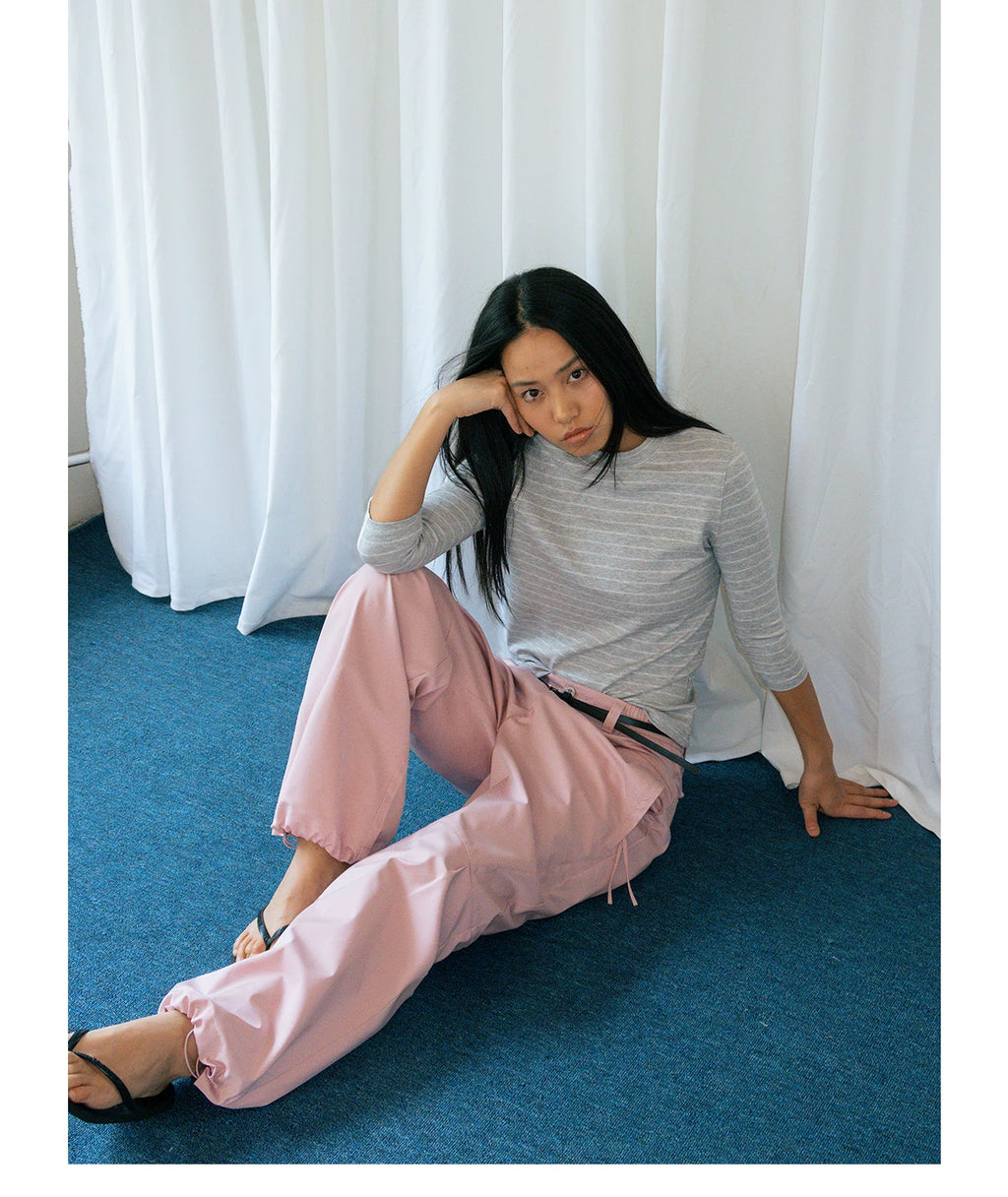FUNKYFUN Elastic Waist Minimalist Pleated Wide-leg Pants